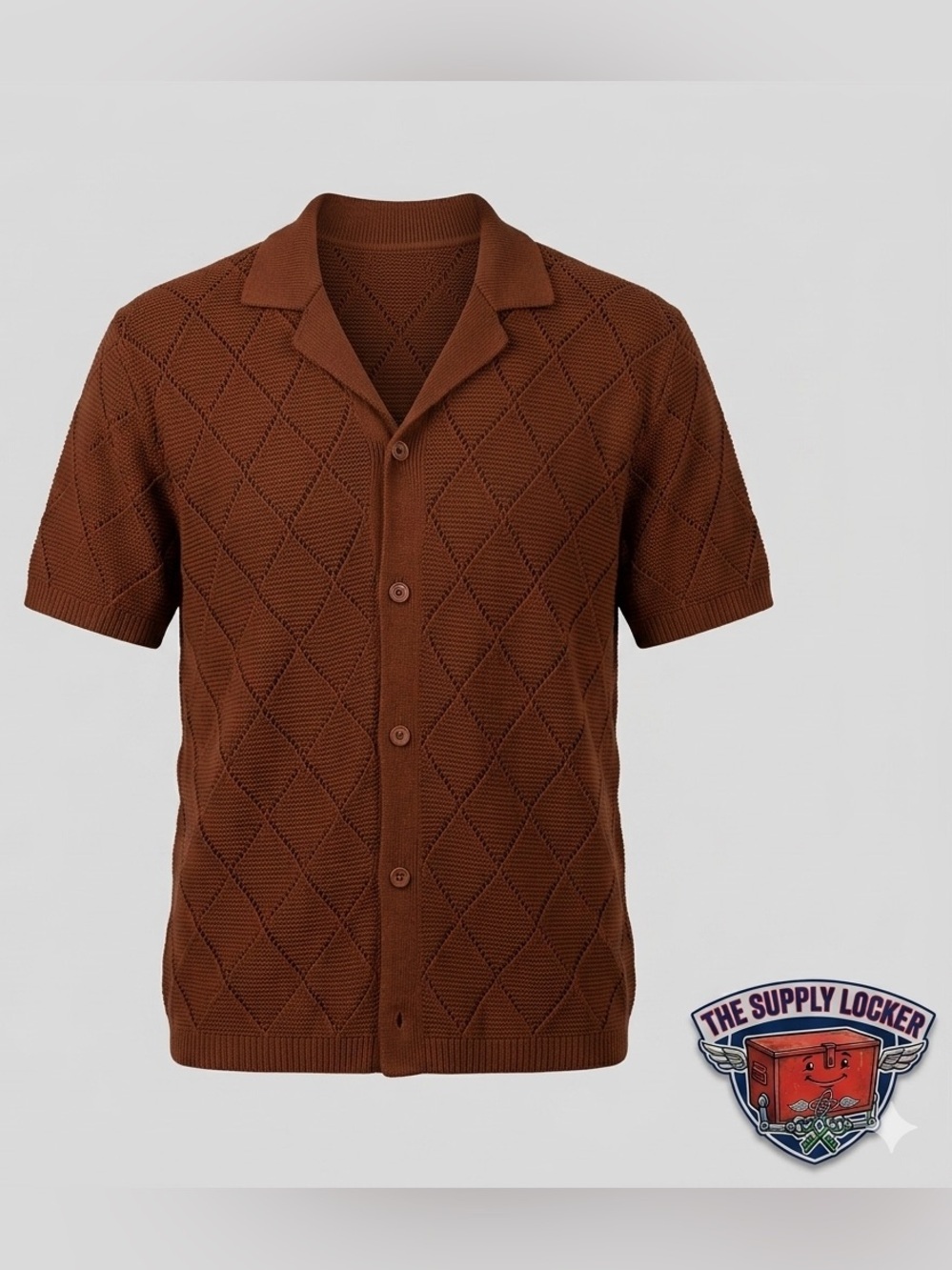 Sandstone Knit Button Front Camp Collar Sweater Shirt Men’s Medium Rust NWT